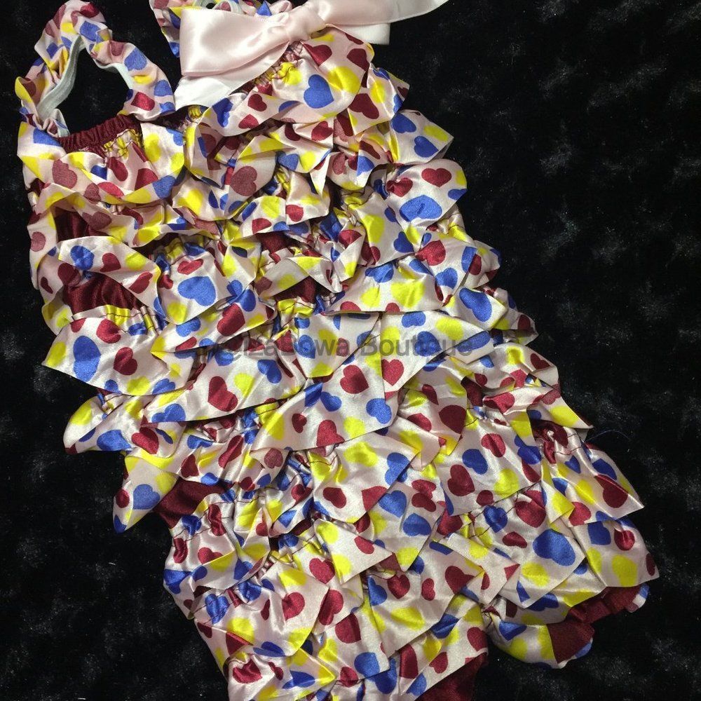 Multi Heart Satin Romper  R933   Medium 12m-2T  New